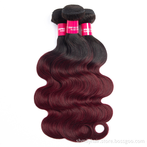 Shmily 100% Virgin Cuticle Aligned Hair Raw Human Hair Weave Cheap Ombre Color 1B/99J Body Wave Peruvian Hair Bundles